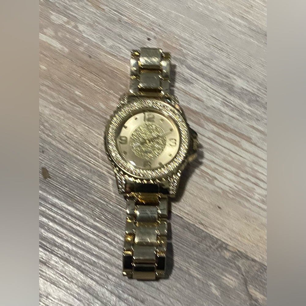 Techno Sparkling Gold Watch with Crystal Accents